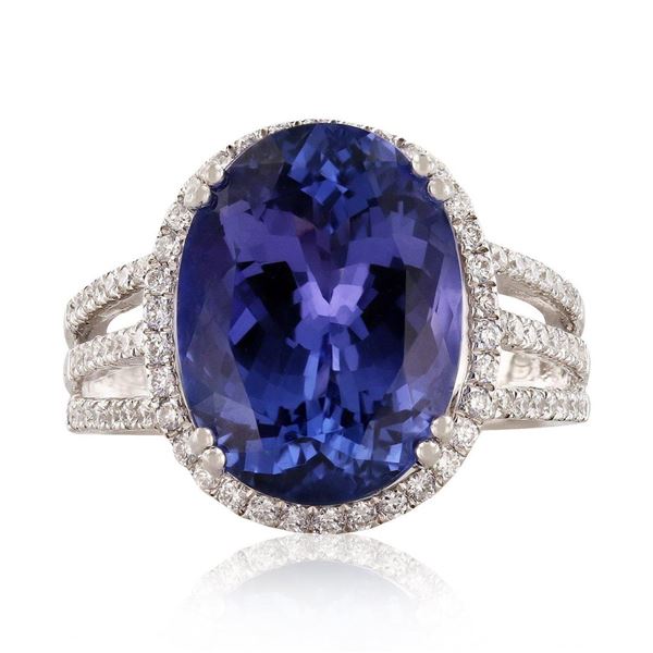 9.07 ctw DARK Tanzanite and 0.58 ctw Diamond Platinum Ring (GIA CERTIFIED)
