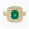 Image 5 : 18K Gold 2.72 ctw GIA Fine Emerald & Double Halo Diamond Statement Cocktail Ring