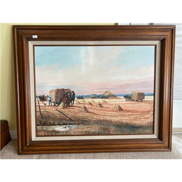 Jerry Doell Hay Fields Framed Oil Painting 32 x 26