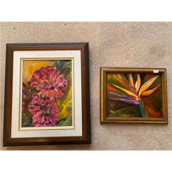 Set Of Esther Koziol Floral Framed Oil Paintings 12 x 10 / 15 x 18