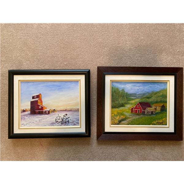 Set Of Esther Koziol Barn Scene Framed Oil Paintings 21 x 18 / 19 x 16