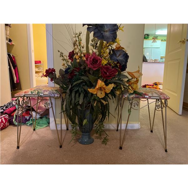 Set Of Small Stools With Decorative Vase And Faux Flowers