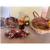 Image 1 : Wicker Baskets With Decorative Faux Flower Arrangments And Candle Holders