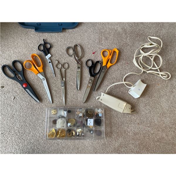 Electric Scissors With Assortment Of Sewing Accessories And Scissors