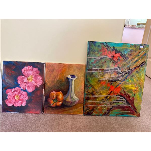 Three Unframed Esther Koziol Oil Paintings 14 x 11 / 16 x 20