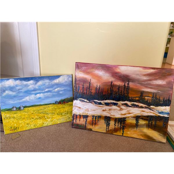 Set Of Esther Koziol Unframed Landscape Oil Paintings 14 x 18 / 18 x 24