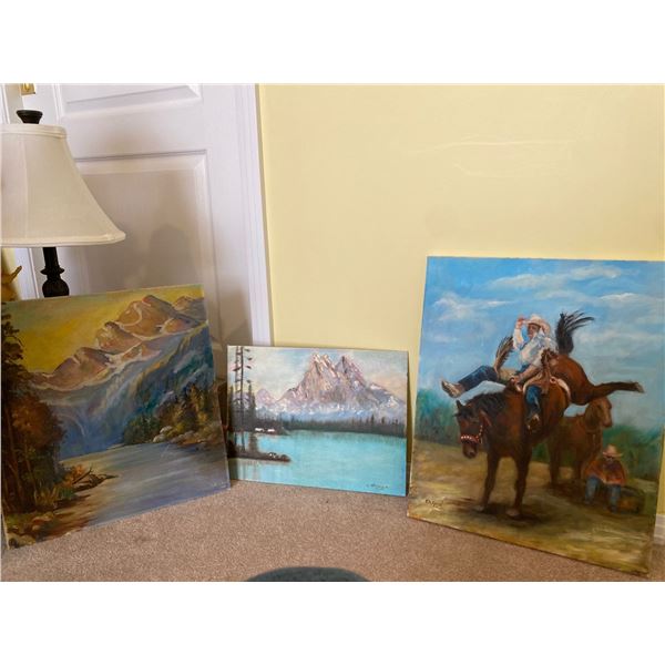 Esther Koziol Rodeo Horse Unframed Oil Painting With Two Oil Paintings12 x 16 /17 x 18 /16 x 20