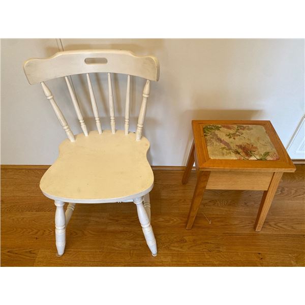 Vintage Shoe Polishing Stool With Contents And WoodenChair
