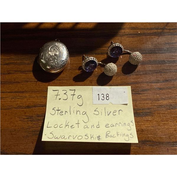 Sterling Silver Locket And Earrings With Swarvoski Backings