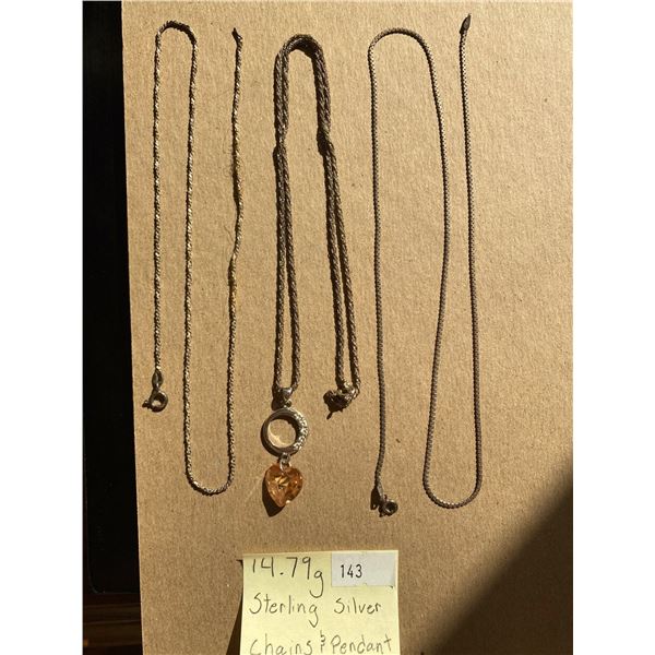 Assortment Of Sterling Silver Chains With Pendant