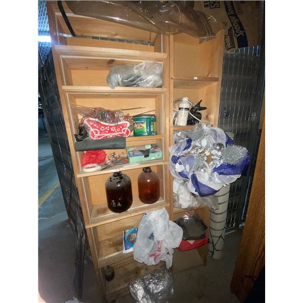 Wooden Shelving Unit And Contents 33L x 8W x 74T