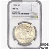 Image 1 : 1924 Silver Peace Dollar NGC MS65
