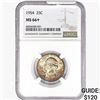 Image 1 : 1954 Washington Silver Quarter NGC MS66+