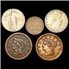 Image 1 : [5] Varied US Coinage [1851, 1854, 1857, 1904, 192