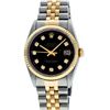 Image 2 : Rolex 36MM Two Tone Yellow Gold And Steel Black Diamond Datejust Wristwatch