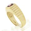 Image 8 : Mens 14k Gold 1.50 ctw Round Burnish Bezel Rhodolite Garnet Solitaire Grooved Ri