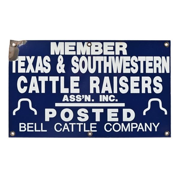 Bell Cattle Co. Texas Cattleraisers Porcelain Sign