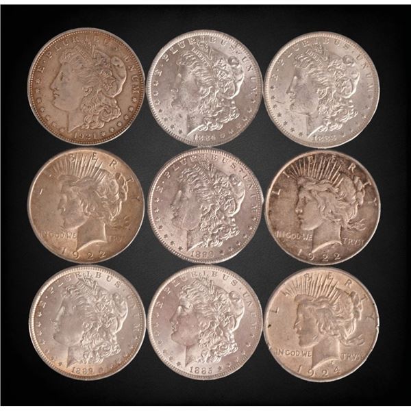 Collection of (9) Morgan & Peace Silver Dollars