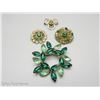 Four Green Crystal Brooches
