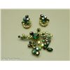 Triad Green Crystal Brooch & Earrings