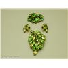 Two Green Crystal Brooches & Earrings