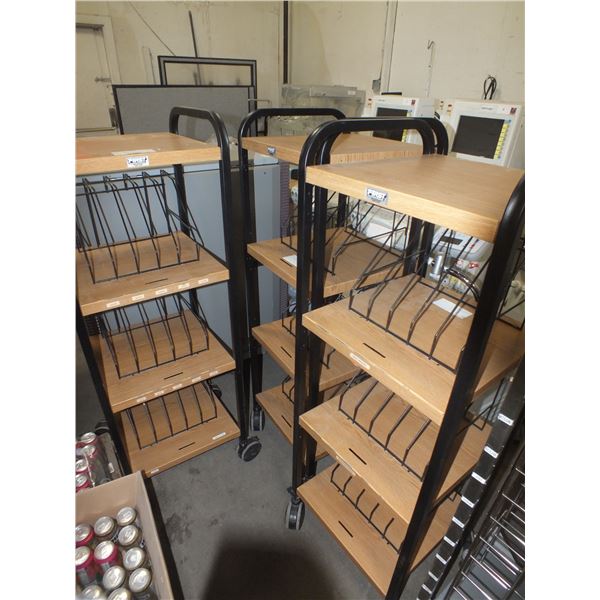 3 Brown Metal Carts On Wheels