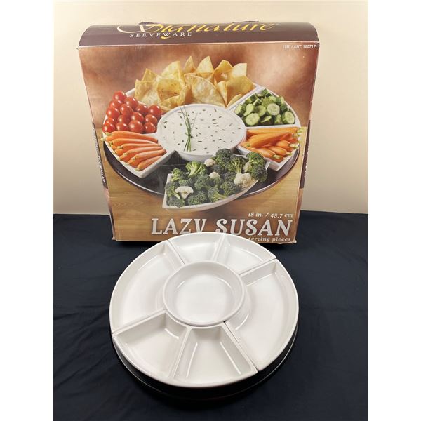 Lazy Susan with 5 Ceramic Serving Pieces by Signature ServingWare