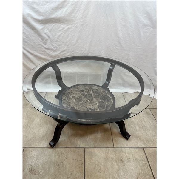 Glass Top Round Coffee Table with Metal Legs