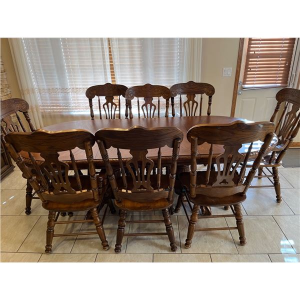 Eztia Wooden Dining Table With 8 Chairs & 2 Leaves