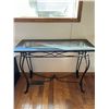 Image 1 : Wooden & Glass Top Table with Metal Legs