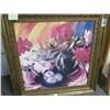 Image 1 : Framed Oil On Board Floral Art - 38 x 38