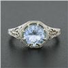 Image 2 : Vintage 14K White Gold 1.32 ctw Round Aquamarine Solitaire Open Filigree Work Ri