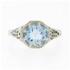 Image 4 : Vintage 14K White Gold 1.32 ctw Round Aquamarine Solitaire Open Filigree Work Ri