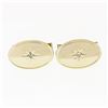 Image 1 : Vintage 14k Gold 0.04 ctw Round Single Cut Diamond Etched Polished Oval Cufflink