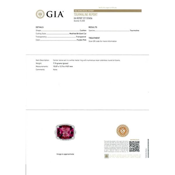 14k Gold 13.75 ctw GIA Cushion Purple Pink Tourmaline Diamond Halo Cocktail Ring