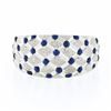 Image 3 : 14k White Gold Royal Blue Enamel Dot Tufted Grid w/ Dual Finish Wide Band Ring