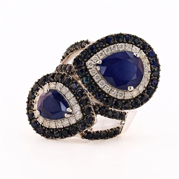 8.51 ctw Blue Sapphire and 0.60 ctw Diamond 14K White Gold Ring