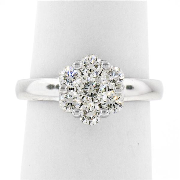 18K White Gold 0.84 ctw Ideal Round Brilliant Cut Diamond Flower Cluster Ring