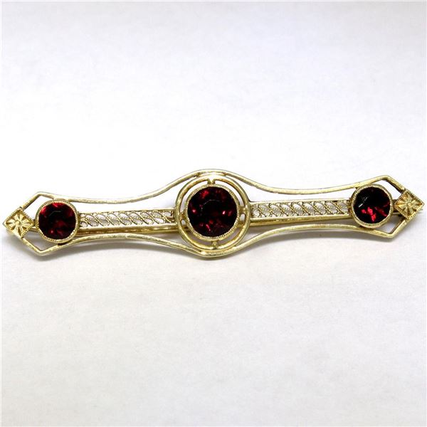 Antique Art Nouveau 14k Yellow Gold 2.20 ctw Old Round Garnet Filigree Pin Brooc