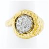 Image 1 : FINE 18k Gold R. Stone Dome Cluster Diamond Hammered Turritella Conch Shell Ring