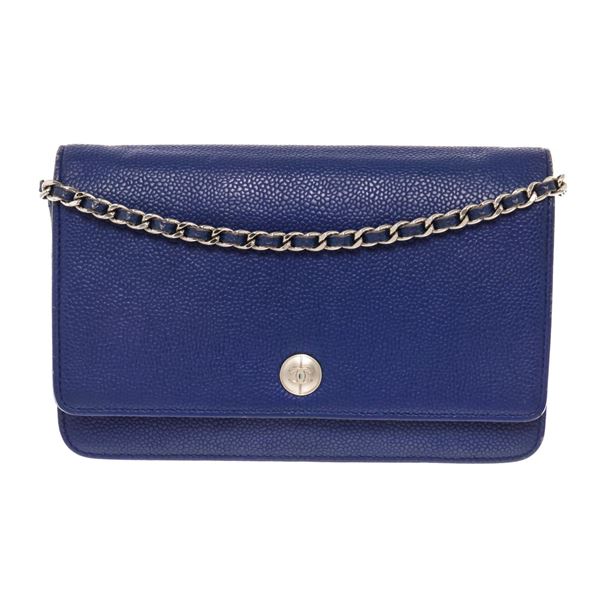 Chanel Blue Caviar Leather CC Button Wallet on Chain