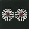 Image 2 : Vintage Platinum 4.02 ctw Rhodolite Garnet & Diamond Snowflake Post Stud Earring