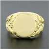 Image 2 : Unisex 14K Yellow Gold Round Engravable Center w/ Open Floral Sides Signet Ring