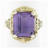 Image 1 : Antique Art Deco 14k Gold Rectangular Step Cut Amethyst Solitaire Filigree Ring