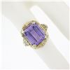 Image 3 : Antique Art Deco 14k Gold Rectangular Step Cut Amethyst Solitaire Filigree Ring