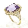 Image 8 : Antique Art Deco 14k Gold Rectangular Step Cut Amethyst Solitaire Filigree Ring