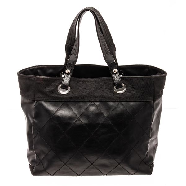 Chanel Black Quilted Coated Canvas Paris Biarritz Shoulder Bag