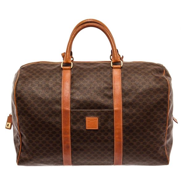 Celine Brown Leather Macadam Boston Bag