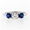 Image 3 : Solid Platinum 1.32 ctw Round Brilliant Prong Sapphire Diamond 3 Three Stone Rin