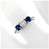 Image 9 : Solid Platinum 1.32 ctw Round Brilliant Prong Sapphire Diamond 3 Three Stone Rin